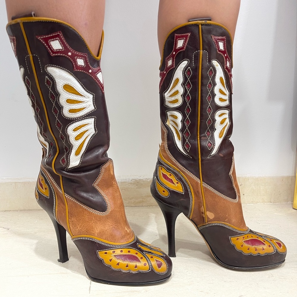 Dolce Gabbana Women’s Cowboy Boots Size 38 Brown 8 US Made In Italy